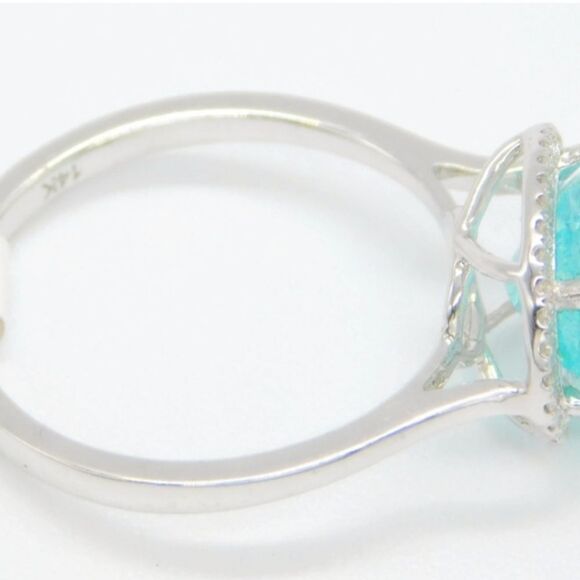 Rare 2.36Ctw Paraiba Tourmaline & Diamond Halo, 14K White GOLD with Appraisal - Picture 3 of 7